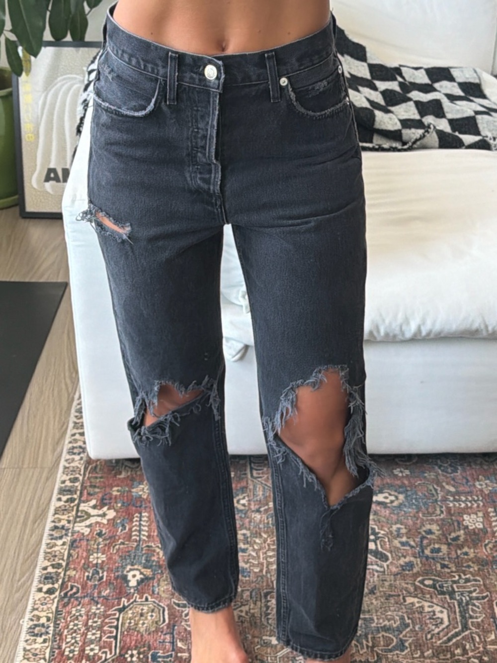 Agolde Black Distressed Boyfriend Jeans